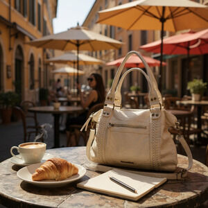Montana West Vegan Pebbled Leather Cream Double Handle Shoulder Bag Purse